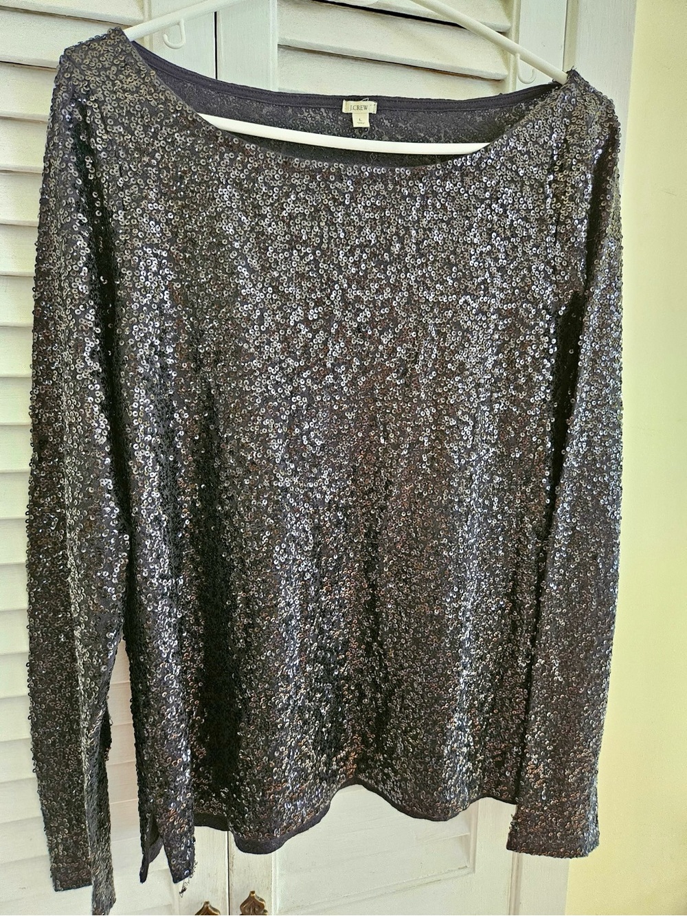 J. Crew Metallic Sequin Long-Sleeve Top - Black
